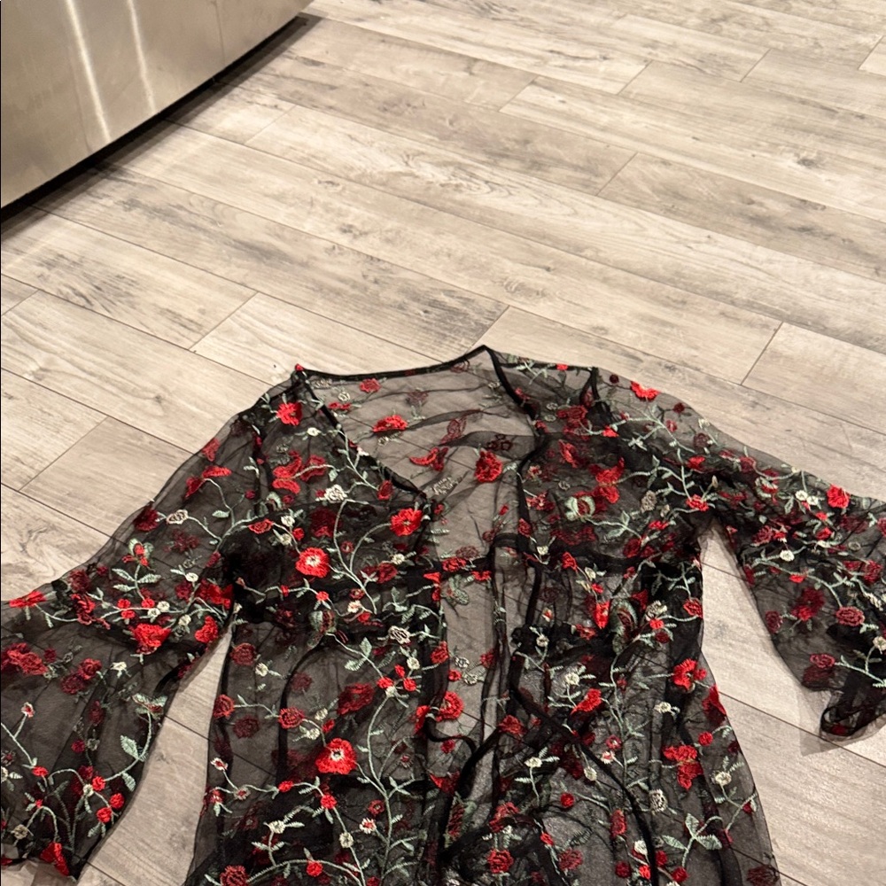 Floral Sheer Black Kimono